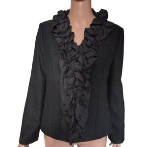 J Crew Wool Chimera Jacket Blazer Pleated Silk Ruffle Charcoal Gray Size 8